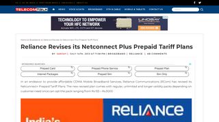 Reliance Revises its Netconnect Plus Prepaid Tariff Plans - Telecom ...
