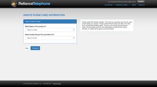 Inmate Phone Card Facility Selection - Reliance Telephone