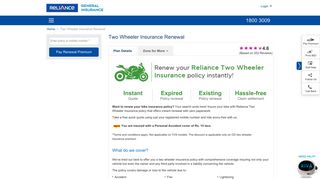 Two Wheeler Insurance Renewal | Reliance Two Wheeler Policy