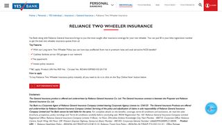 Reliance Two Wheeler Insurance - Yes Bank