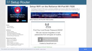 Setup WiFi on the Reliance Wi-Pod M1 F926