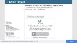 How to Login to the Reliance Wi-Pod M1 F926 - SetupRouter