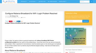 Configure Reliance Broadband for WiFi -Login Problem Resolved