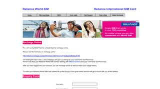 Reliance World Sim, International Sim Card, International Sim Cards