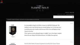 Cannot login to relic account in game QWERTZ keyboard — Dawn of ...