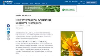Reliv International Announces Executive Promotions - CNBC.com