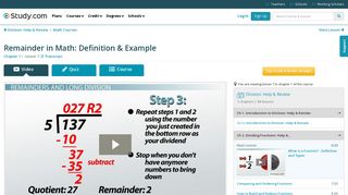 Remainder in Math: Definition & Example - Video & Lesson Transcript ...