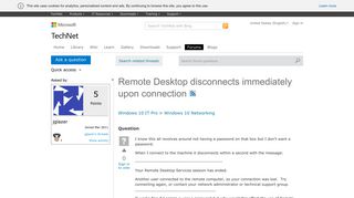 Remote Desktop disconnects immediately upon connection - Microsoft