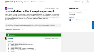 remote desktop will not accept my password - Microsoft Community