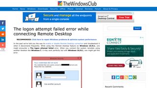 The logon attempt failed error while connecting Remote Desktop