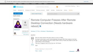 Remote Computer Freezes After Remote Desktop Connection (Needs ...