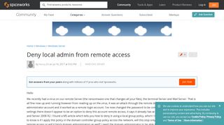 Deny local admin from remote access - Windows Server - Spiceworks ...