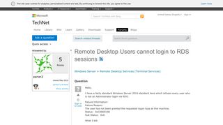 Remote Desktop Users cannot login to RDS sessions - Microsoft