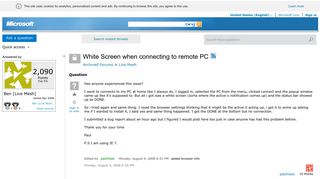 White Screen when connecting to remote PC - Microsoft