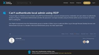 [SOLUTION] Can't authenticate local admin using RDP