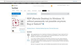 RDP (Remote Desktop) to Windows 10 without passwords not possible ...