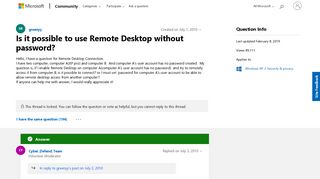 Is it possible to use Remote Desktop without password? - Microsoft ...