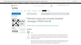 'Remote Logins are currently disabled' message in RDS Farm - Microsoft