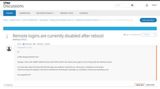 Remote logins are currently disabled after reboot - XenApp 6.0 for ...