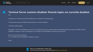 Terminal Server sessions disabled. Remote logins are currently ...