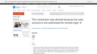 The connection was denied because the user account is not ...