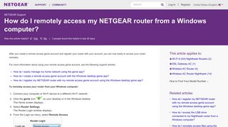 How do I remotely access my NETGEAR router from a Windows ...