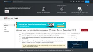 Allow a user remote desktop access on Windows Server Essentials ...