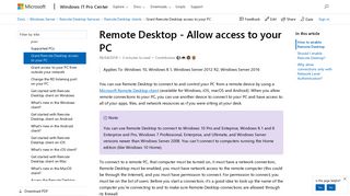 Remote Desktop - Allow access to your PC | Microsoft Docs