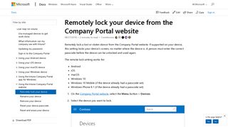 Lock your device from the Company Portal | Microsoft Docs