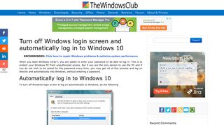 Turn off Windows login screen and automatically ... - The Windows Club