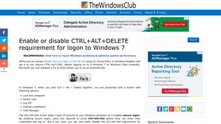 Enable or disable CTRL+ALT+DELETE requirement for logon