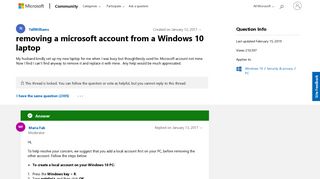 removing a microsoft account from a Windows 10 laptop - Microsoft ...