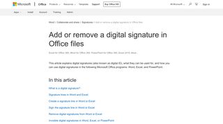 Add or remove a digital signature in Office files - Office Support