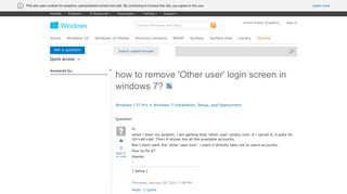 how to remove 'Other user' login screen in windows 7? - Microsoft