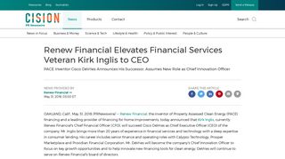 Renew Financial Elevates Financial Services Veteran Kirk Inglis to CEO