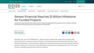 Renew Financial Reaches $1 Billion Milestone for Funded Projects