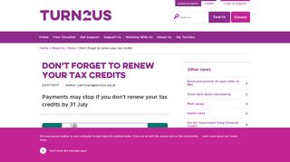Don't forget to renew your tax credits - Turn2us