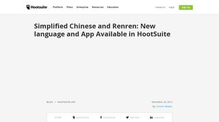 Simplified Chinese and Renren: New language and App in HootSuite