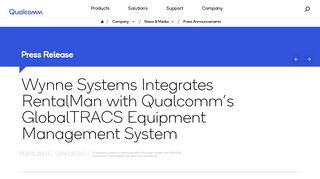 Wynne Systems Integrates RentalMan with Qualcomm's GlobalTRACS ...