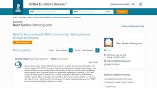 Rent Before Owning.com | Complaints | Better Business Bureau® Profile