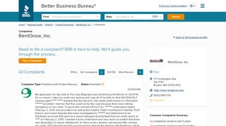RentGrow, Inc. | Complaints | Better Business Bureau® Profile