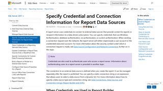 Specify Credential and Connection Information for Report Data Sources