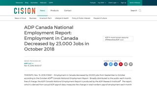 ADP Canada National Employment Report - Canada Newswire