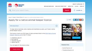 Apply for a native animal keeper licence | Service NSW