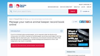 Manage your native animal keeper record book online | Service NSW