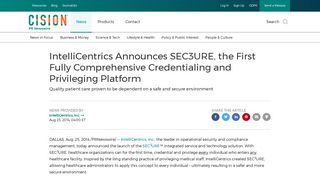 IntelliCentrics Announces SEC3URE, the First Fully Comprehensive ...