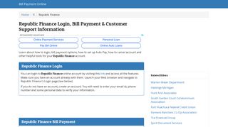 Republic Finance Login, Bill Payment & Customer Support Information