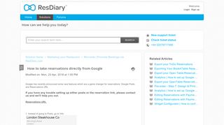 How to take reservations directly from Google : ResDiary Support