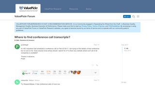 Where to find conference call transcripts? - Q&A: Questions ...