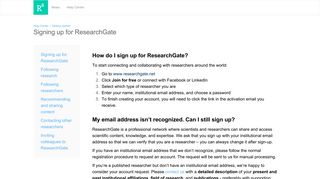 Signing up for ResearchGate - Help Center